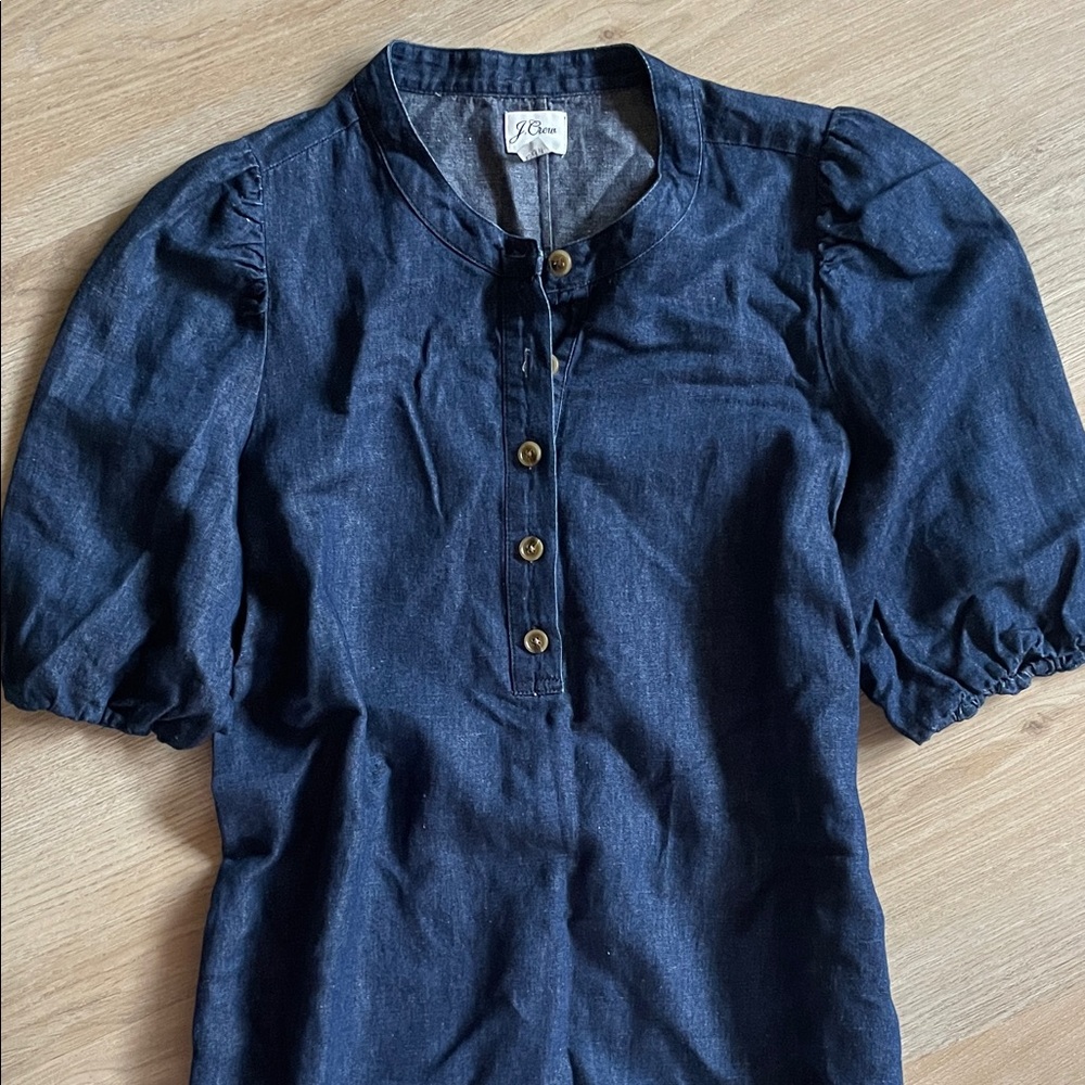 Classic J. Crew Denim Popover Blue Dress with Button Detail Size Small
